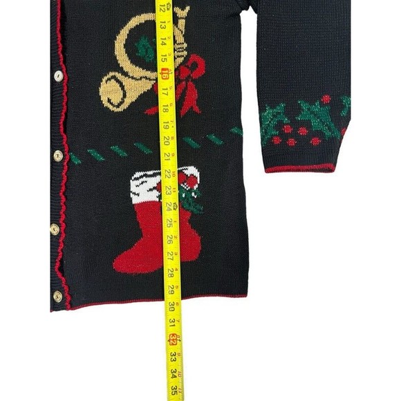 Vintage Style Studio Ugly Christmas Metallic Black Red Gold Cardigan Sweater 1X - Picture 6 of 6